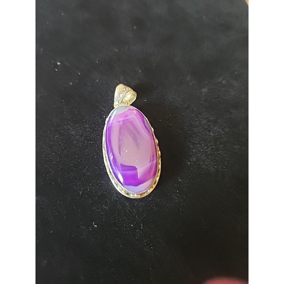 Hand Crafted Jewelry - Vintage 925 Sterling Silver Purple Agate 2" Pendant